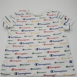 *Size 2T* Champion* White T-shirt with Multi Color Writing*